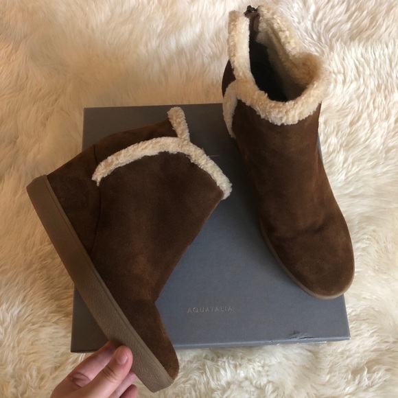 Aquatalia Christen Suede Shearling Wedge Bootie - Picture 11 of 11